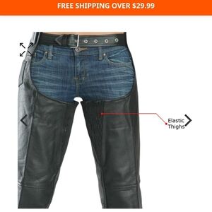 NWT. Womens Black Leather Chaps. SZ 10